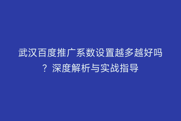 武汉百度推广系数设置越多越好吗？深度解析与实战指导