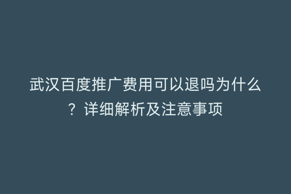 武汉百度推广费用可以退吗为什么？详细解析及注意事项