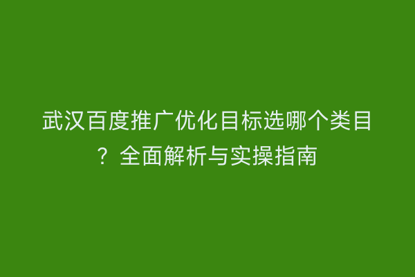 武汉百度推广优化目标选哪个类目？全面解析与实操指南