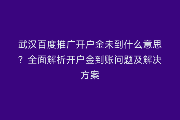 武汉百度推广开户金未到什么意思？全面解析开户金到账问题及解决方案
