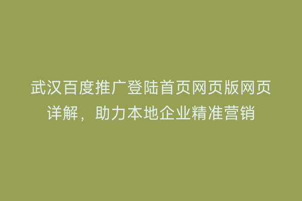 武汉百度推广登陆首页网页版网页详解，助力本地企业精准营销