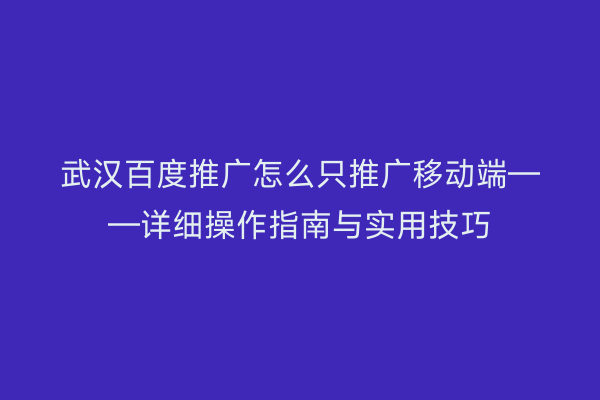 武汉百度推广怎么只推广移动端——详细操作指南与实用技巧