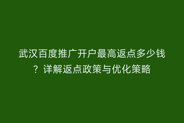 武汉百度推广开户最高返点多少钱？详解返点政策与优化策略