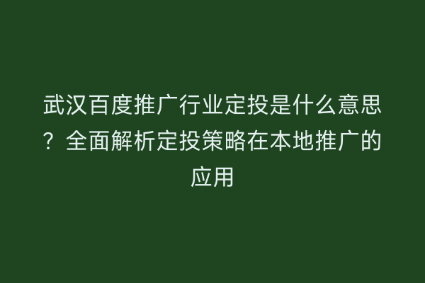 武汉百度推广行业定投是什么意思？全面解析定投策略在本地推广的应用