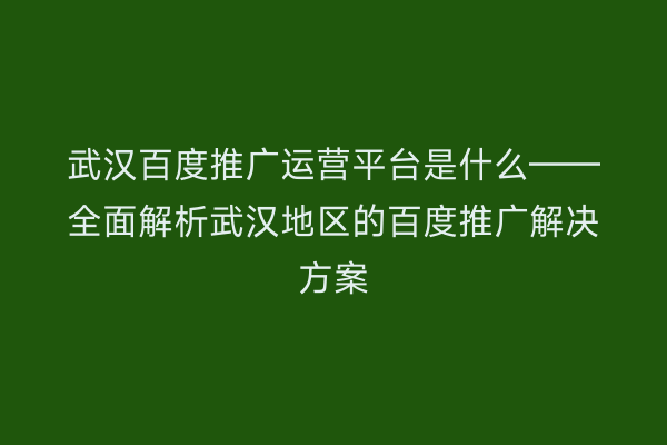 武汉百度推广运营平台是什么——全面解析武汉地区的百度推广解决方案