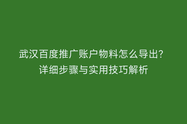 武汉百度推广账户物料怎么导出？详细步骤与实用技巧解析