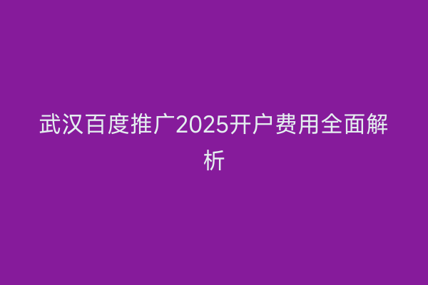 武汉百度推广2025开户费用全面解析