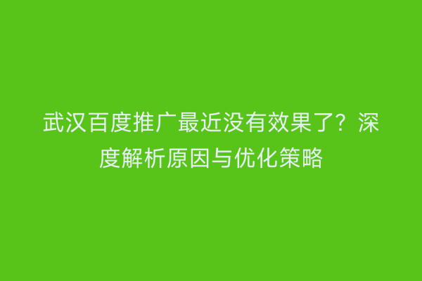 武汉百度推广最近没有效果了？深度解析原因与优化策略