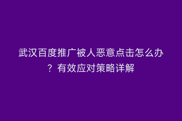 武汉百度推广被人恶意点击怎么办？有效应对策略详解