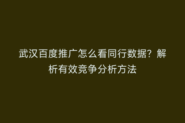 武汉百度推广怎么看同行数据？解析有效竞争分析方法