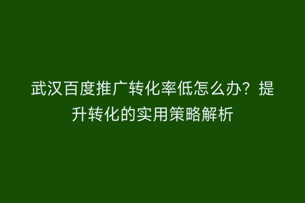 武汉百度推广转化率低怎么办？提升转化的实用策略解析