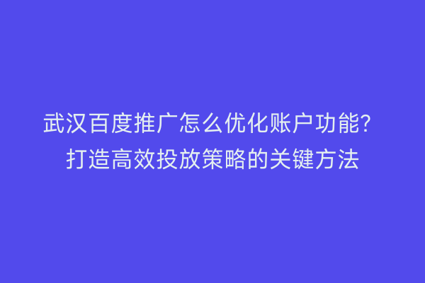 武汉百度推广怎么优化账户功能？打造高效投放策略的关键方法