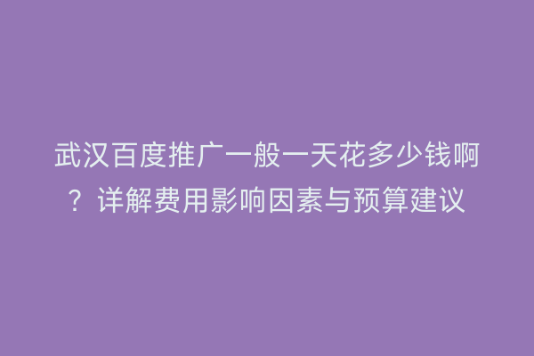 武汉百度推广一般一天花多少钱啊？详解费用影响因素与预算建议