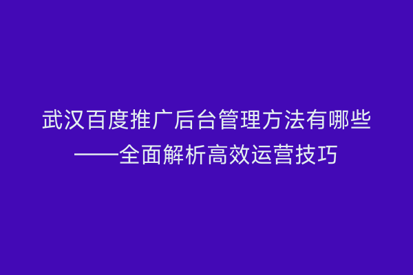 武汉百度推广后台管理方法有哪些——全面解析高效运营技巧