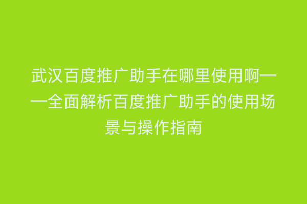 武汉百度推广助手在哪里使用啊——全面解析百度推广助手的使用场景与操作指南