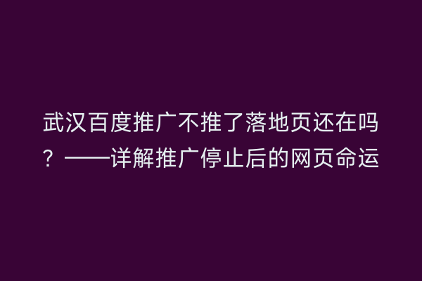 武汉百度推广不推了落地页还在吗？——详解推广停止后的网页命运