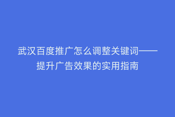 武汉百度推广怎么调整关键词——提升广告效果的实用指南