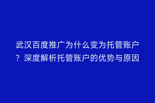 武汉百度推广为什么变为托管账户？深度解析托管账户的优势与原因