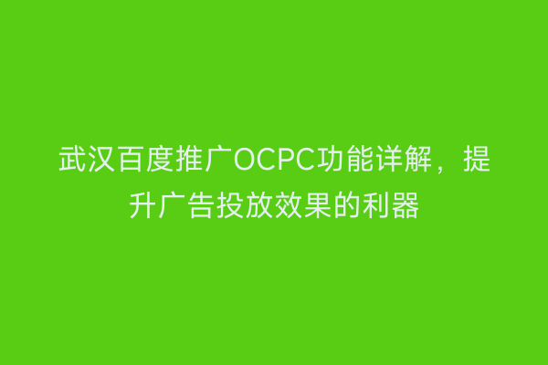 武汉百度推广OCPC功能详解，提升广告投放效果的利器