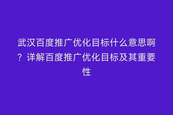 武汉百度推广优化目标什么意思啊？详解百度推广优化目标及其重要性