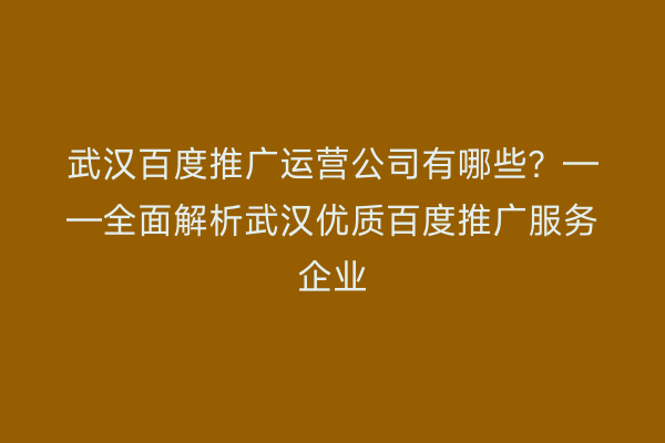 武汉百度推广运营公司有哪些？——全面解析武汉优质百度推广服务企业