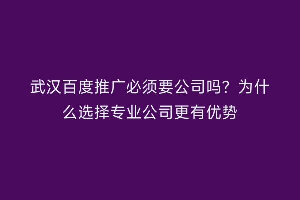 武汉百度推广必须要公司吗？为什么选择专业公司更有优势