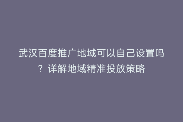 武汉百度推广地域可以自己设置吗？详解地域精准投放策略
