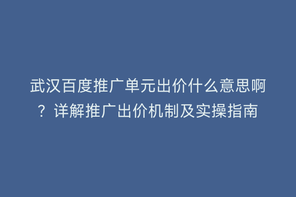 武汉百度推广单元出价什么意思啊？详解推广出价机制及实操指南