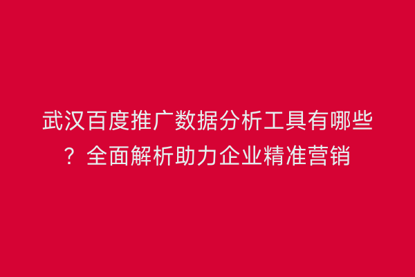 武汉百度推广数据分析工具有哪些？全面解析助力企业精准营销