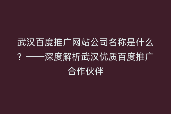 武汉百度推广网站公司名称是什么？——深度解析武汉优质百度推广合作伙伴