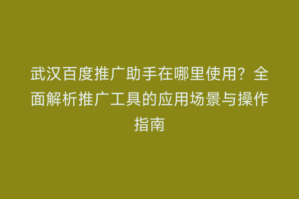 武汉百度推广助手在哪里使用？全面解析推广工具的应用场景与操作指南