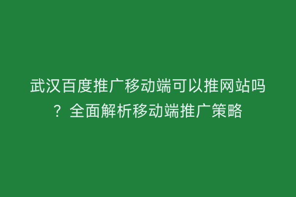 武汉百度推广移动端可以推网站吗？全面解析移动端推广策略