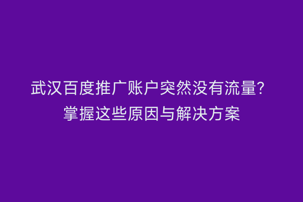 武汉百度推广账户突然没有流量？掌握这些原因与解决方案