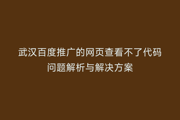 武汉百度推广的网页查看不了代码问题解析与解决方案