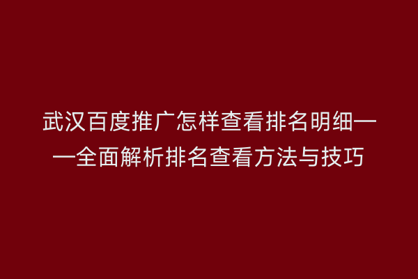 武汉百度推广怎样查看排名明细——全面解析排名查看方法与技巧