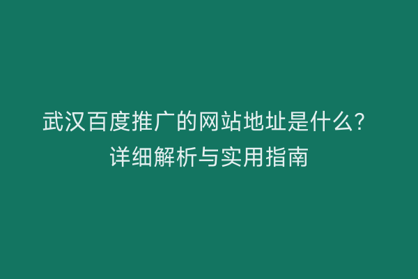 武汉百度推广的网站地址是什么？详细解析与实用指南