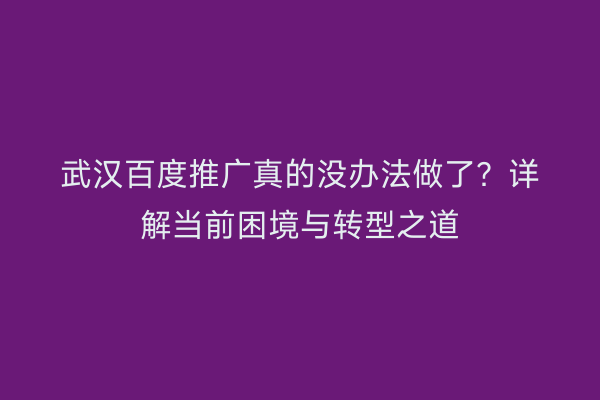 武汉百度推广真的没办法做了？详解当前困境与转型之道