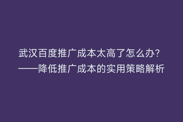 武汉百度推广成本太高了怎么办？——降低推广成本的实用策略解析