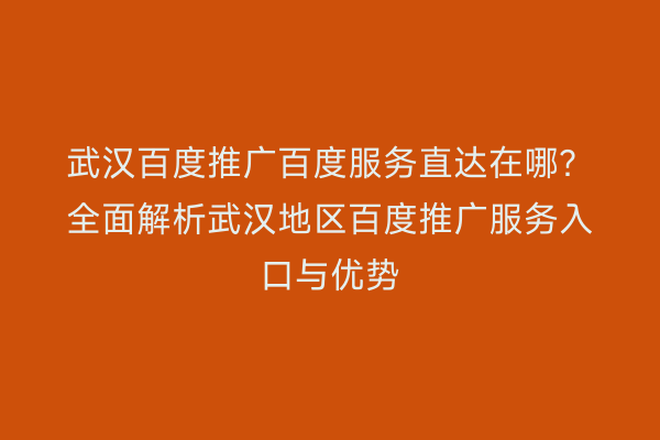 武汉百度推广百度服务直达在哪？全面解析武汉地区百度推广服务入口与优势