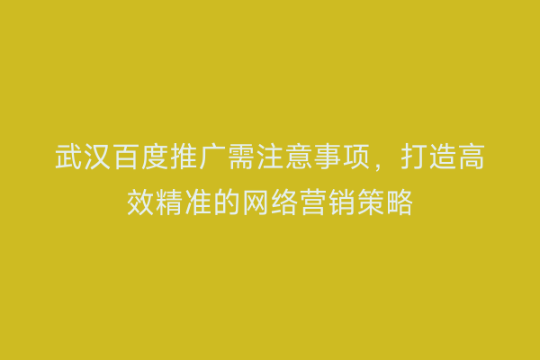 武汉百度推广需注意事项，打造高效精准的网络营销策略