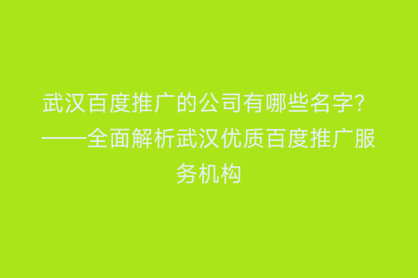 武汉百度推广的公司有哪些名字？——全面解析武汉优质百度推广服务机构