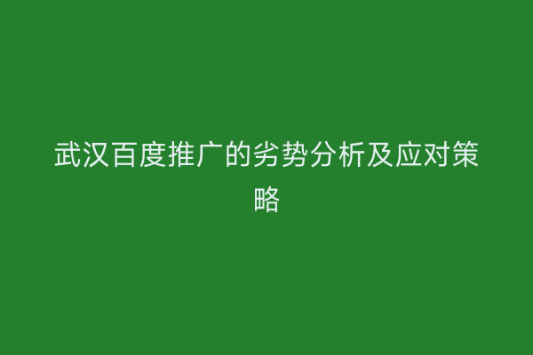 武汉百度推广的劣势分析及应对策略