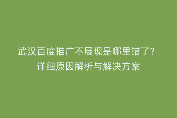 武汉百度推广不展现是哪里错了？详细原因解析与解决方案