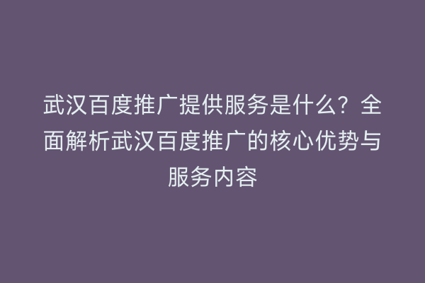武汉百度推广提供服务是什么？全面解析武汉百度推广的核心优势与服务内容