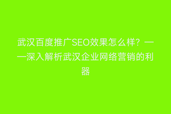 武汉百度推广SEO效果怎么样？——深入解析武汉企业网络营销的利器