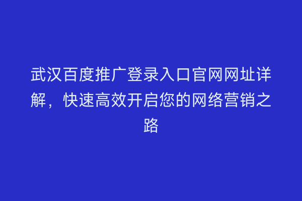 武汉百度推广登录入口官网网址详解，快速高效开启您的网络营销之路
