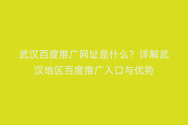 武汉百度推广网址是什么？详解武汉地区百度推广入口与优势