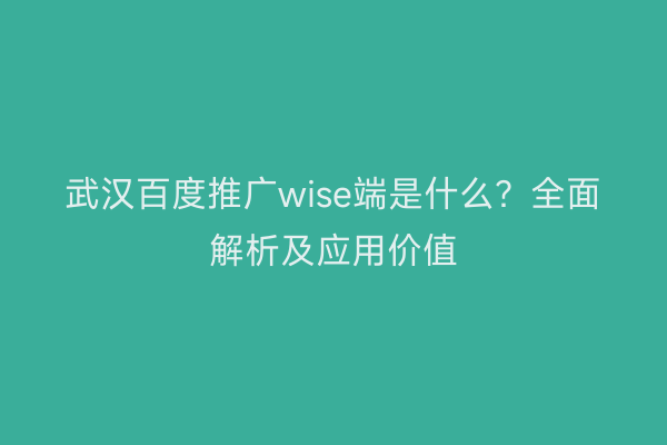 武汉百度推广wise端是什么？全面解析及应用价值