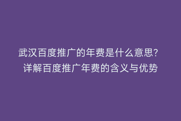 武汉百度推广的年费是什么意思？详解百度推广年费的含义与优势