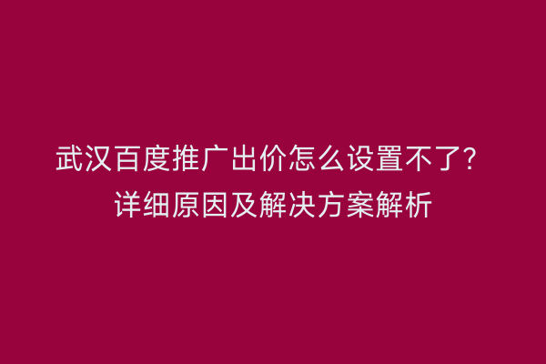 武汉百度推广出价怎么设置不了？详细原因及解决方案解析